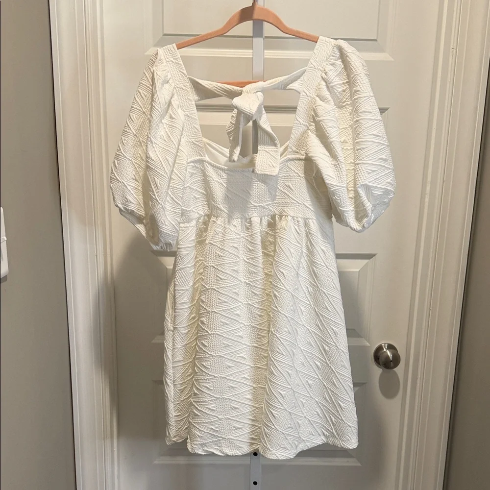 Free People‎ Violet Mini Dress White Puff Sleeve Bow Back NWT M